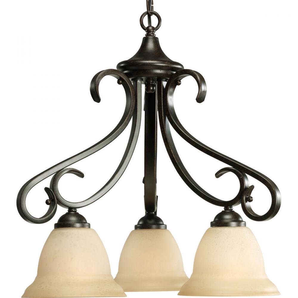 Torino Collection Three-Light Forged Bronze Tea-Stained Glass Transitional Chandelier Light