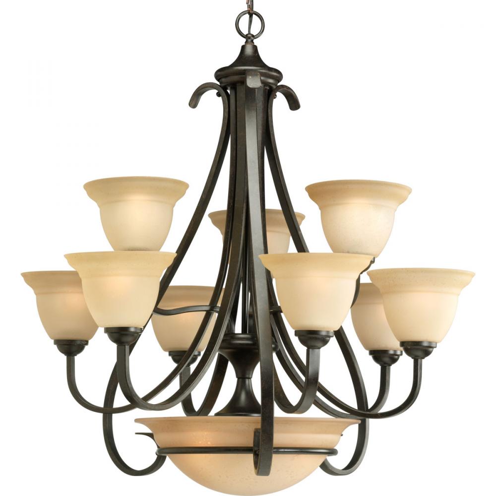 Torino Collection Nine-Light Forged Bronze Tea-Stained Glass Transitional Chandelier Light