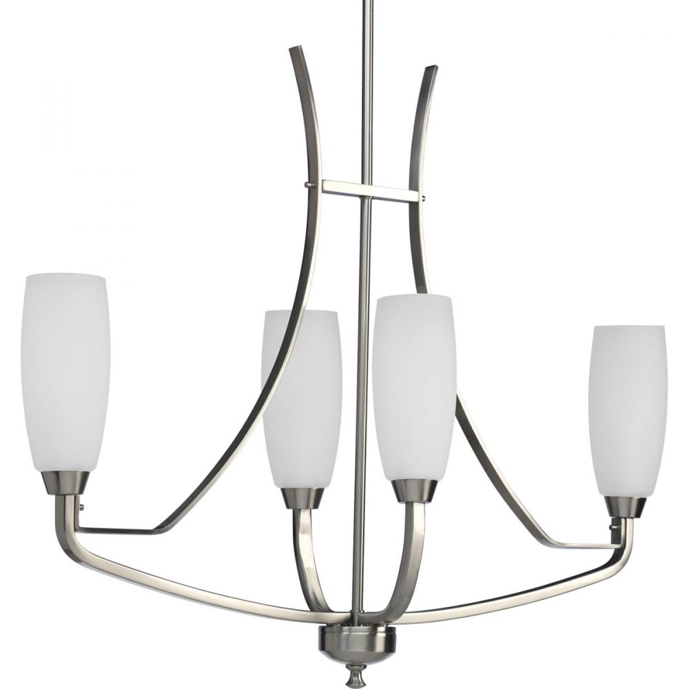 Wisten Collection Four-Light Brushed Nickel Etched Glass Modern Chandelier Light