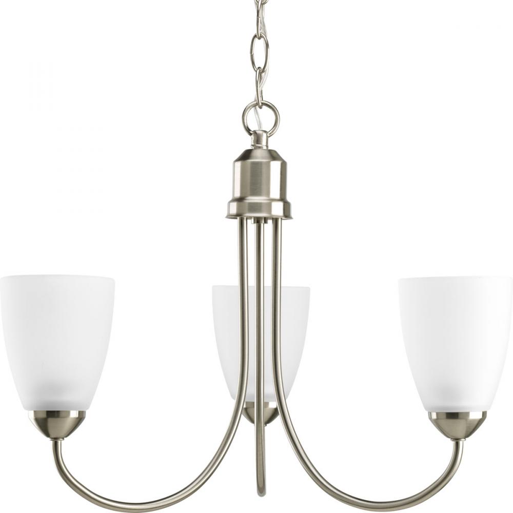 Three-Light Brushed Nickel Etched Glass Traditional Chandelier Light