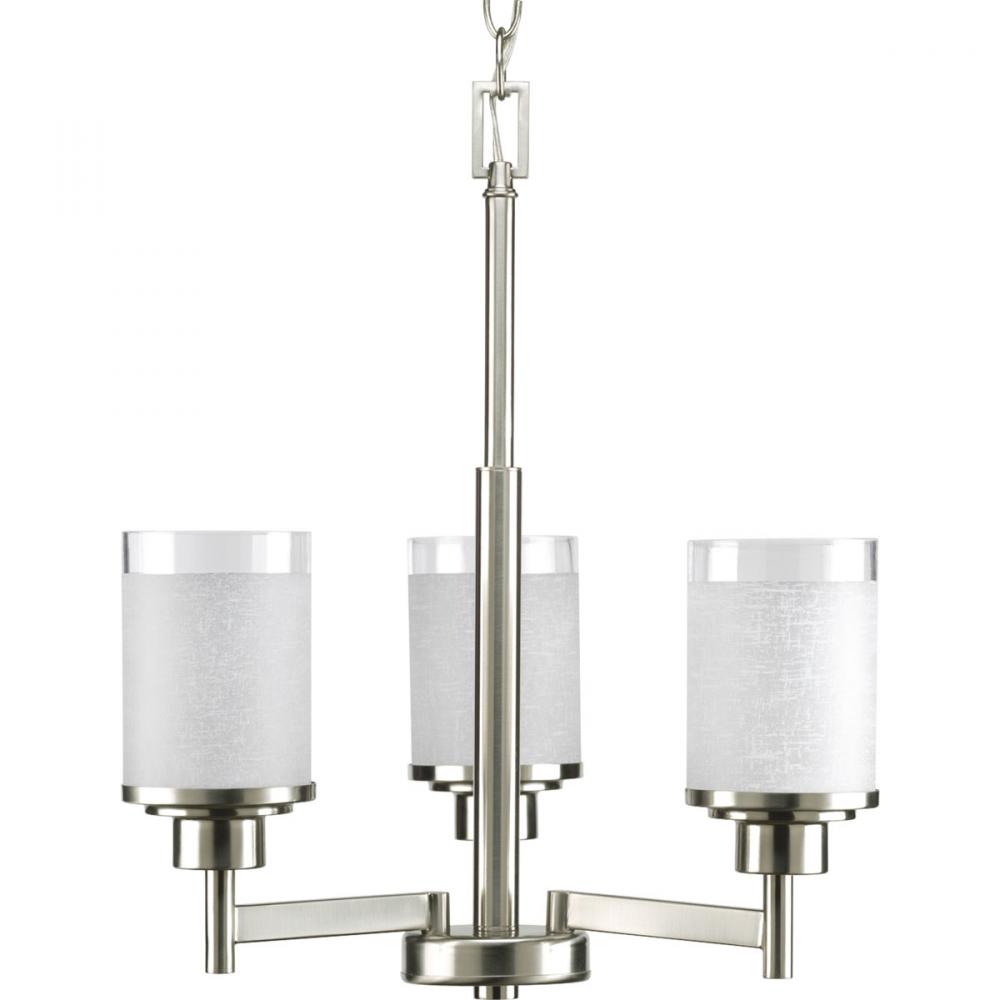 Alexa Collection Three-Light Brushed Nickel Etched Linen With Clear Edge Glass Modern Chandelier Lig