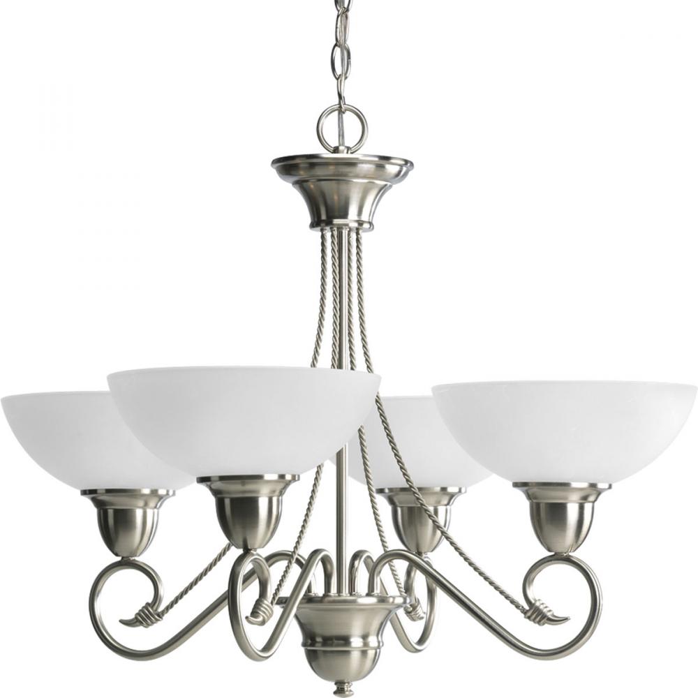 Four Light Brushed Nickel Etched Watermark Glass Up Chandelier
