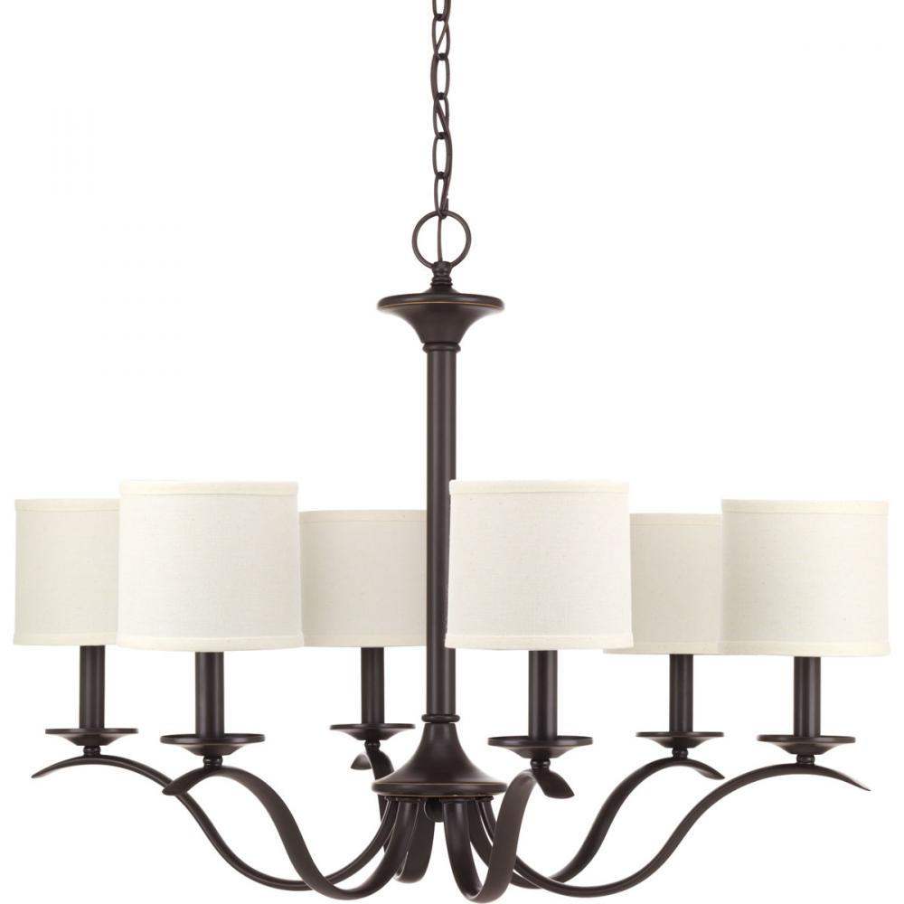Inspire Collection Six-Light Antique Bronze White Linen Shade Traditional Chandelier Light