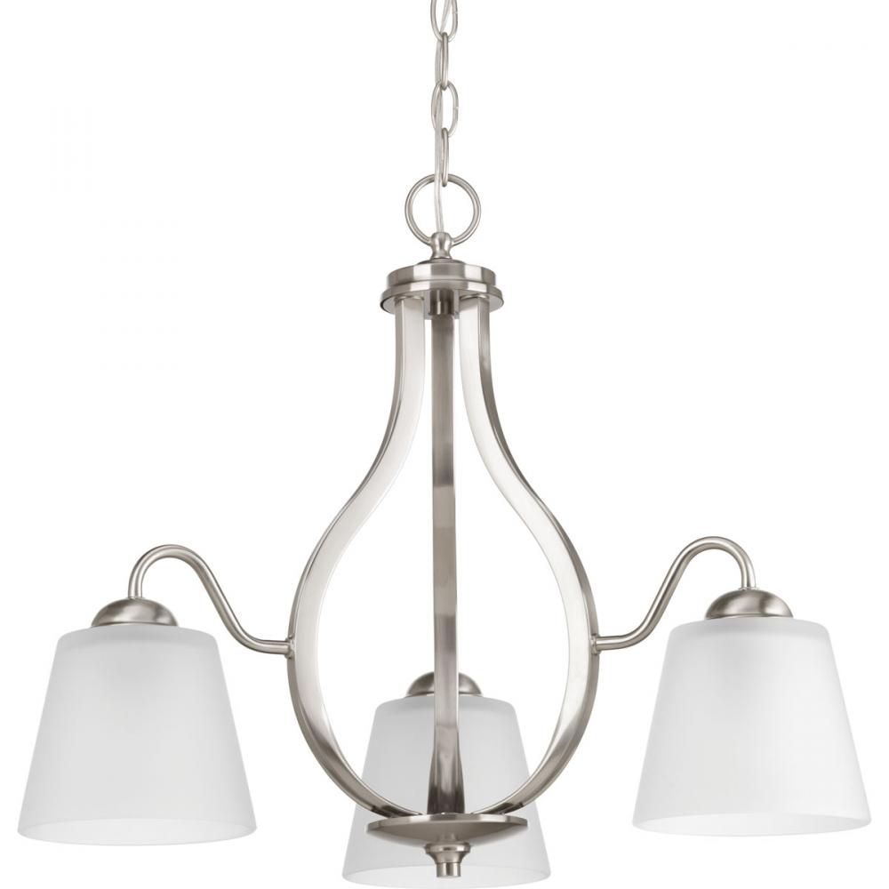 Arden Collection Three-Light Brushed Nickel Etched Glass Farmhouse Chandelier Light