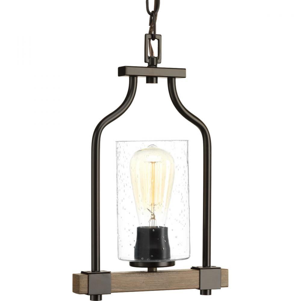 Barnes Mill Collection One-Light Antique Bronze Clear Seeded Glass Farmhouse Mini-Pendant Light
