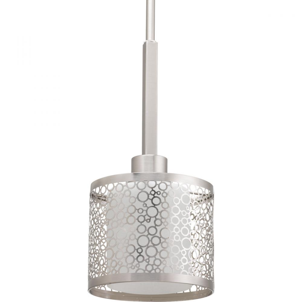 Mingle Collection One-Light Brushed Nickel Etched Parchment Glass Global Mini-Pendant Light