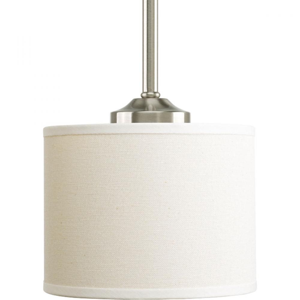 Inspire Collection One-Light Brushed Nickel Off-white Shade Traditional Mini-Pendant Light