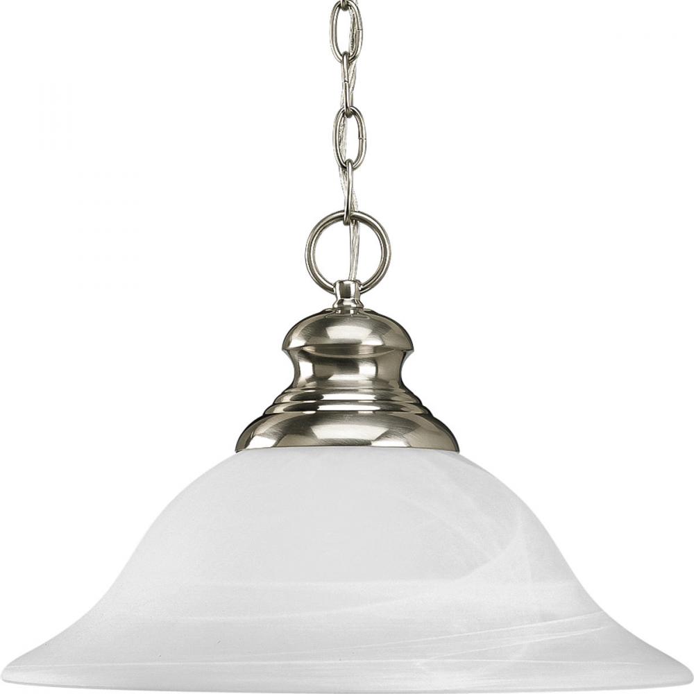 Bedford Collection One-Light Brushed Nickel Etched Alabaster Glass Traditional Pendant Light