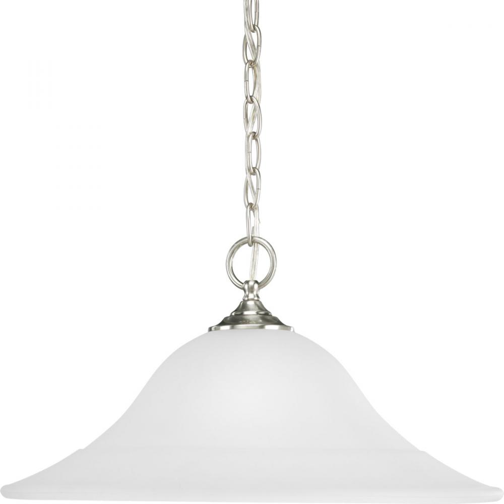 One Light Brushed Nickel Etched Glass Down Pendant