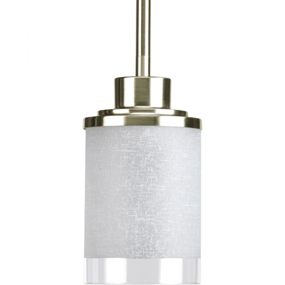 Alexa Collection One-Light Brushed Nickel Etched Linen With Clear Edge Glass Modern Mini-Pendant Lig