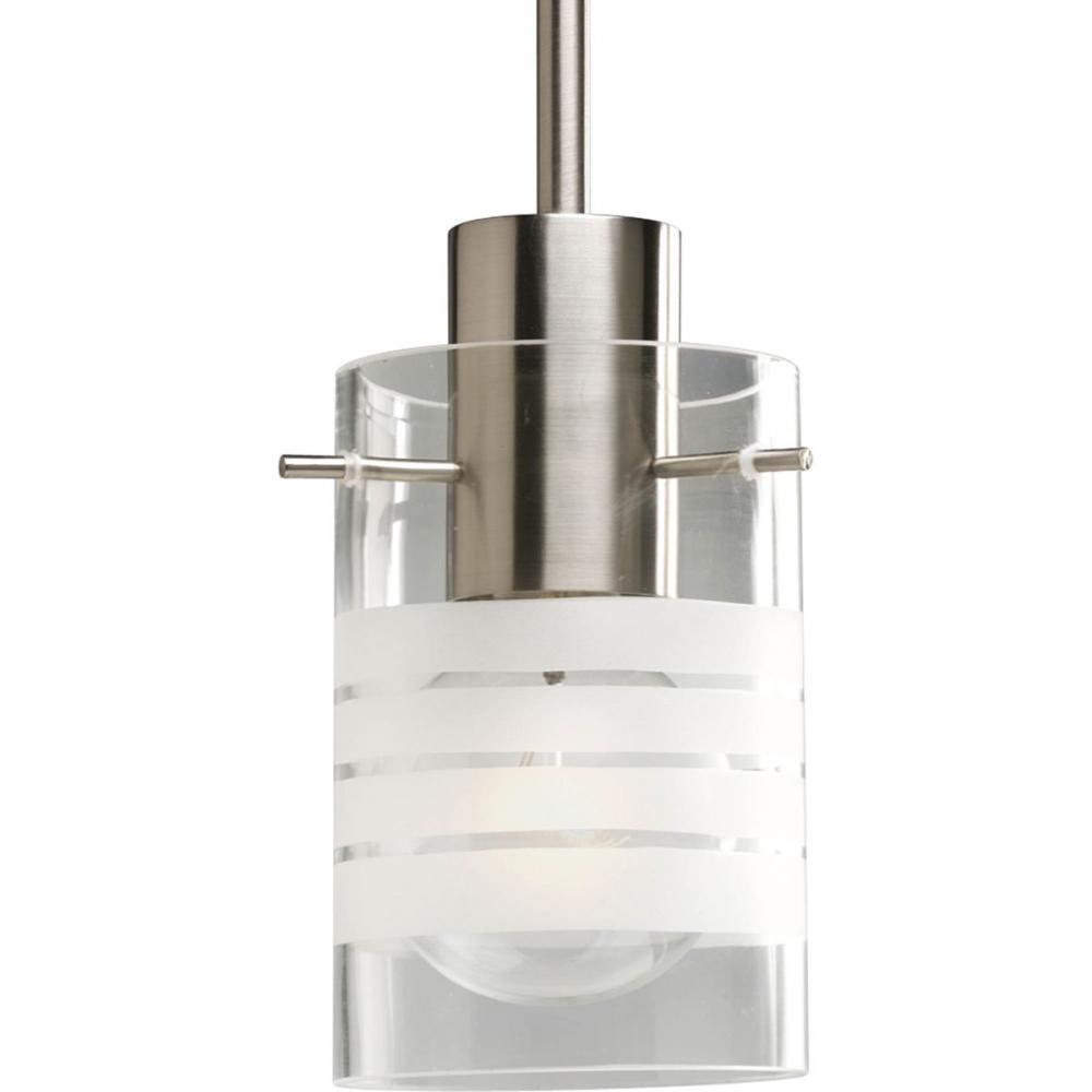 Modern Pendant One-Light Brushed Nickel Clear And Etched Glass Mini-Pendant Light