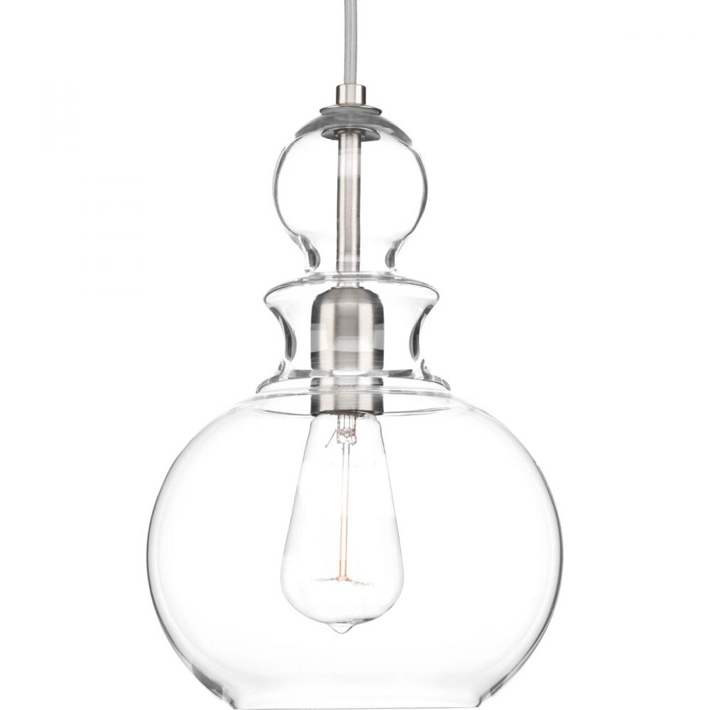 Staunton Collection One-Light Brushed Nickel Clear Glass Global Pendant Light