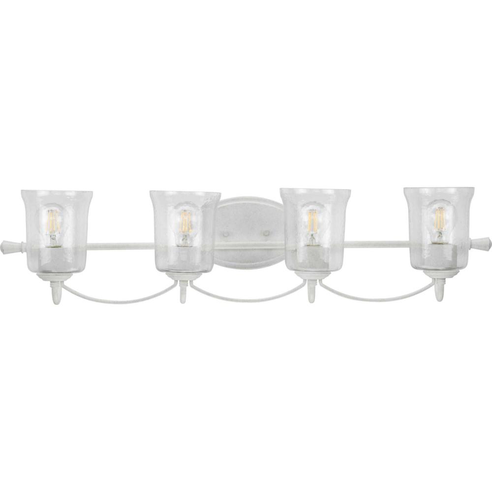Bowman Collection Four-Light Cottage White Clear Chiseled Glass Coastal Bath Vanity Light