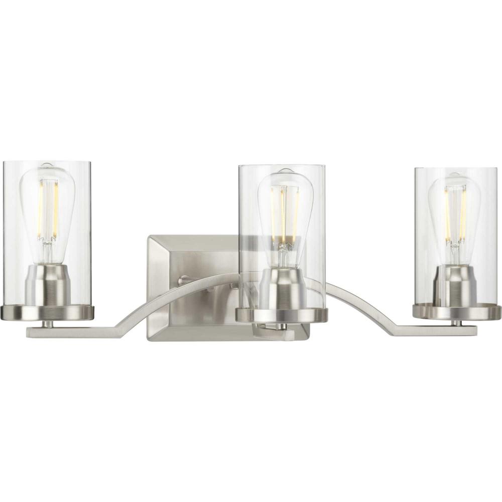 Three-Light Brushed Nickel Clear Glass Bath Vanity Light