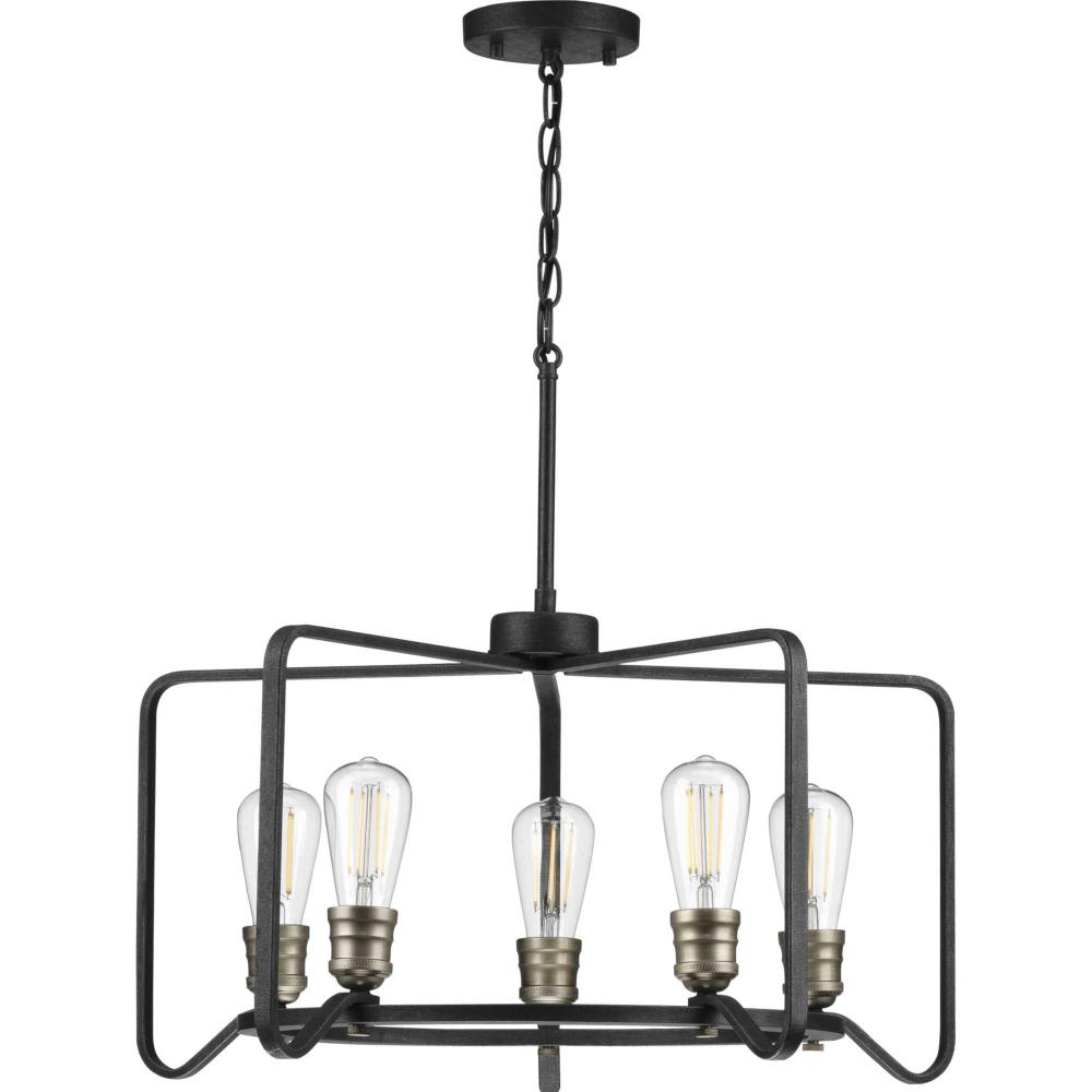 Foster Collection Five-Light Gilded Iron Farmhouse Chandelier Light