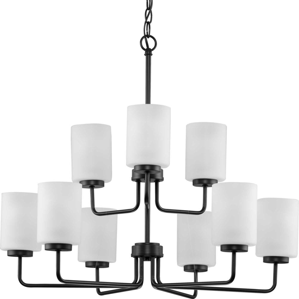 Merry Collection Nine-Light Matte Black and Etched Glass Transitional Style Chandelier Light