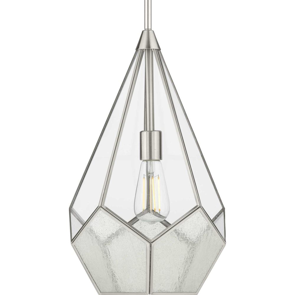 Cinq Collection One-Light Brushed Nickel Clear Glass Global Pendant Light