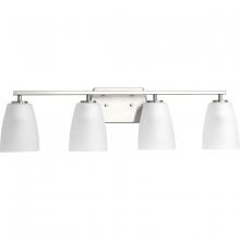 Progress P300134-009 - Leap Collection Four-Light Brushed Nickel Etched Glass Modern Bath Vanity Light