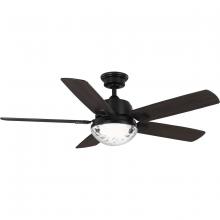 Progress P250104-31M-CS - Tompkins Collection 52 in. Five Blade Matte Black Coastal Ceiling Fan with Integrated CCT-LED light
