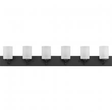 Progress P300421-031 - Merry Collection Six-Light Matte Black and Etched Glass Transitional Style Bath Vanity Wall Light