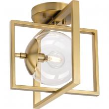 Progress P350218-109 - Atwell Collection 10" One-Light Mid-Century Modern Brushed Bronze Clear Glass Semi-Flush Mount L
