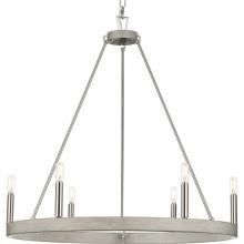 Progress P400302-009 - Galloway Collection Six-Light 28.25" Brushed Nickel Modern Farmhouse Chandelier with Grey Washed