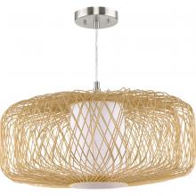 Progress P500397-201 - Cordova Collection One-Light Large Natural Rattan Organic Modern Pendant with White Linen Shade