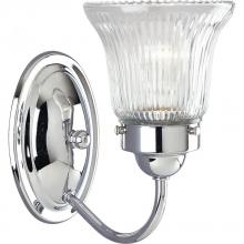 Progress P3287-15 - Fluted Glass Collection One-Light Polished Chrome Clear Prismatic Glass Traditional Bath Vanity Ligh