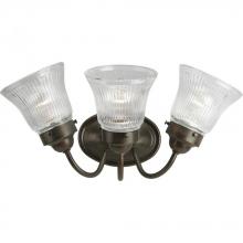 Progress P3289-20 - Fluted Glass Collection Three-Light Antique Bronze Clear Prismatic Glass Traditional Bath Vanity Lig