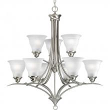 Progress P4329-09 - Trinity Collection Nine-Light Brushed Nickel Etched Glass Traditional Chandelier Light