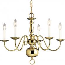 Progress P4355-10 - Americana Collection Five-Light Polished Brass White Candle Traditional Chandelier Light
