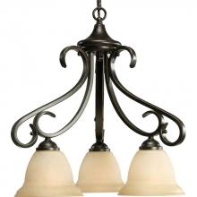 Progress P4405-77 - Torino Collection Three-Light Forged Bronze Tea-Stained Glass Transitional Chandelier Light