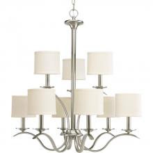 Progress P4638-09 - Inspire Collection Nine-Light Brushed Nickel Off-White Linen Shade Traditional Chandelier Light