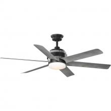 Progress P250003-143-30 - Kaysville Collection 6-Blade Grey Weathered Wood 56-Inch DC Motor LED Urban Industrial Ceiling Fan