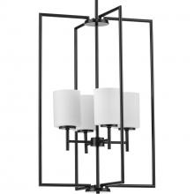 Progress P500206-031 - Replay Collection Four-Light Textured Black Etched White Glass Modern Pendant Light