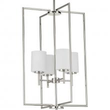 Progress P500206-104 - Replay Collection Four-Light Polished Nickel Etched White Glass Modern Pendant Light