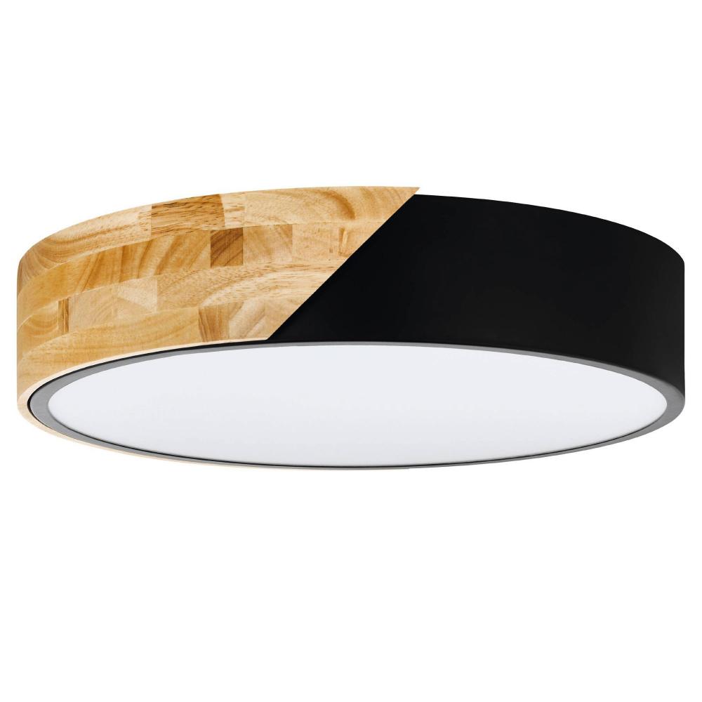 2 LT Ceiling Light With Black Fabric and Wood Finish and white plastic diffuser
