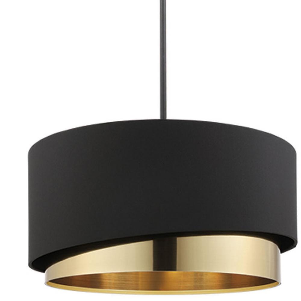 1 Lt Pendant With a Black Finish and Black and Gold Drum Shaped Shade