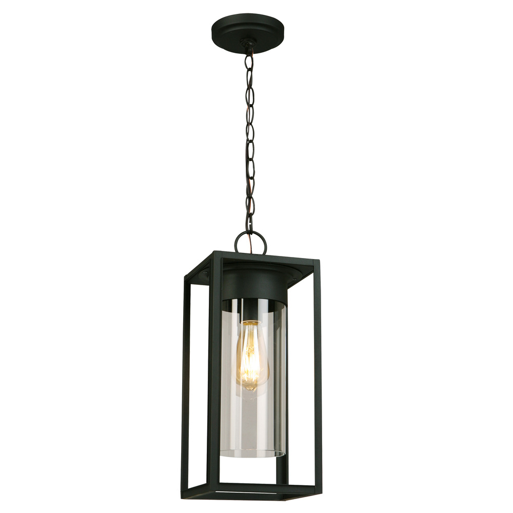 1x60W Outdoor Pendant With Mattte Black Finish & Clear Glass