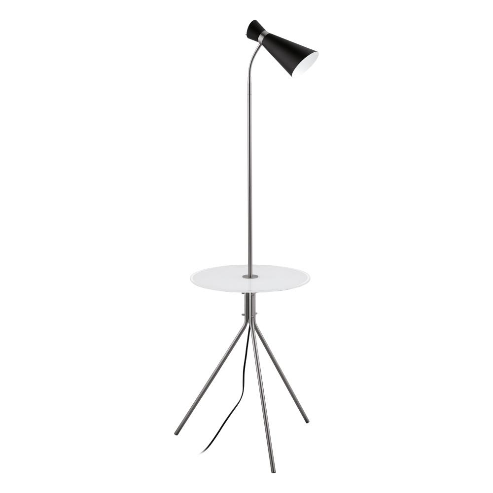 Policara - Floor Lamp w/ attached table- Matte Nickel Finish and Metal Black Exterior and White