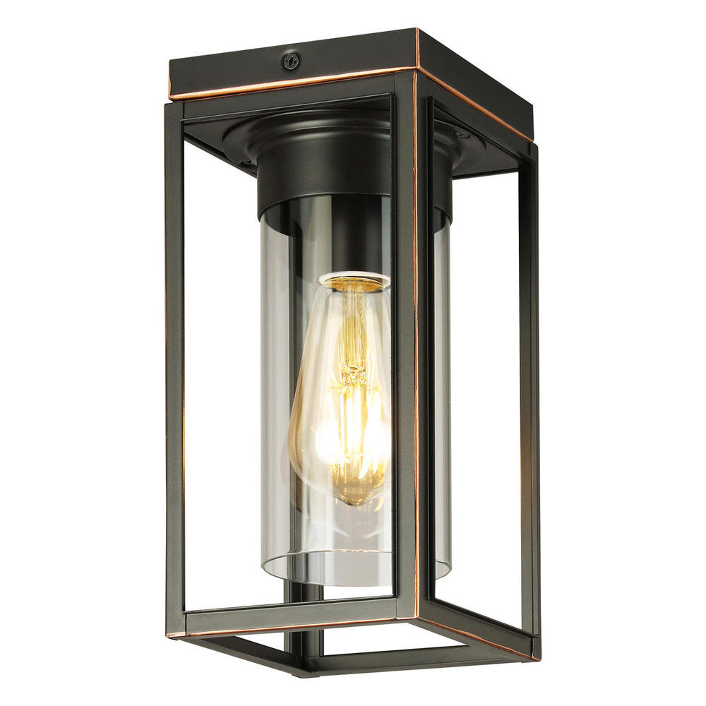 1x60W Outdoor Flush Mount With Oil Rubbed Bronze Finish & Clear Glass