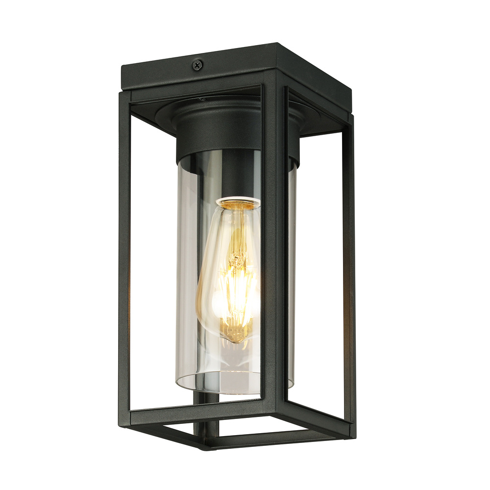 1x60W Outdoor Flush Mount With Matte Black Finish & Clear Glass