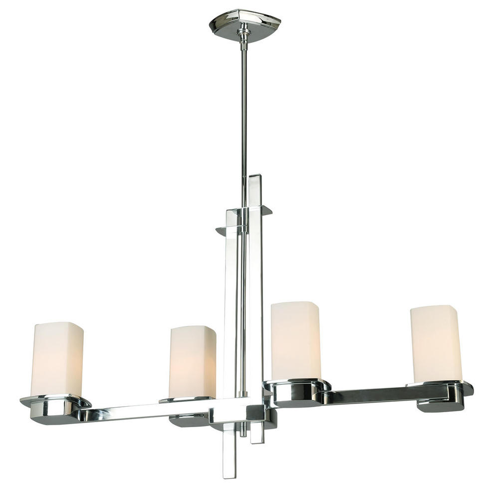 4x60W Multi Light Linear Pendant w/ Chrom Finish & Frosted Opal Glass