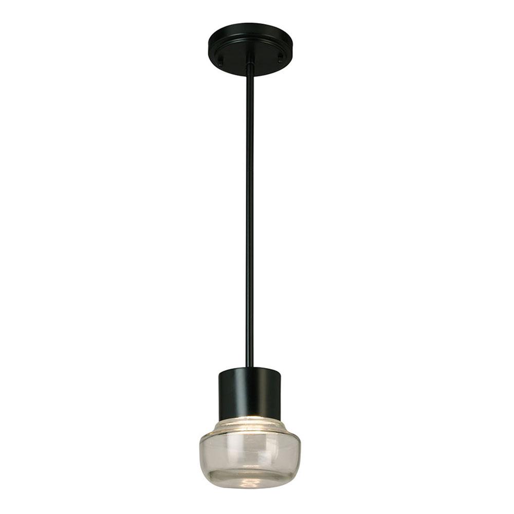 1x10W LED indoor/outdoor Mini Pendant w/ Black finish and clear glass
