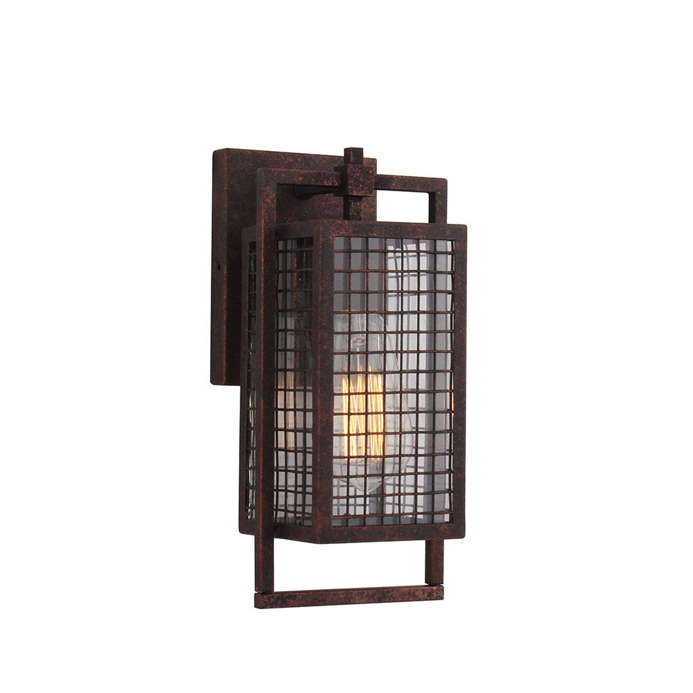 1x60W outdoor wall light with a rust color finish and clear glass