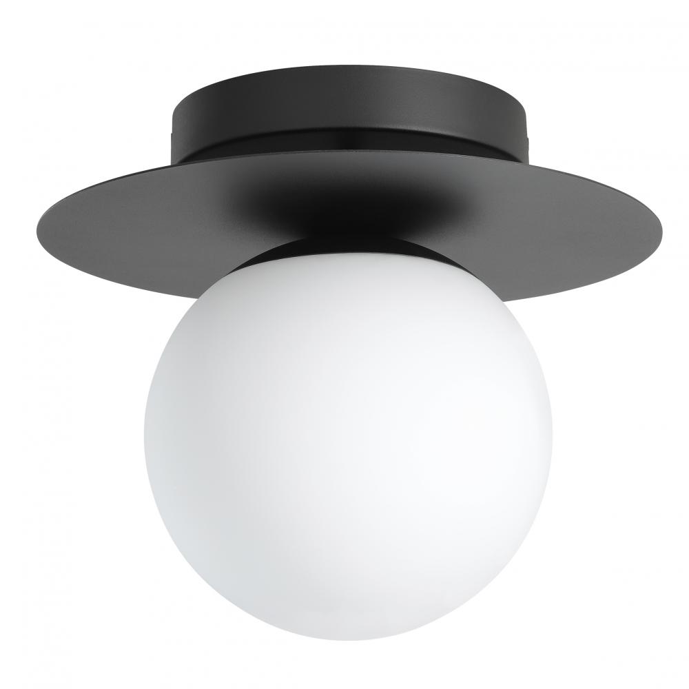 1 Lt Ceiling Light Structured Black Finish and White Glass Shade 1-60W E26 Bulb