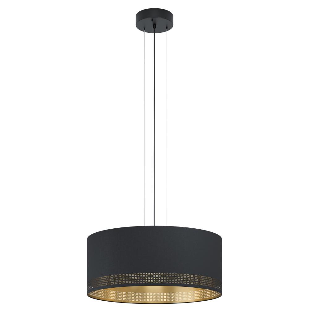 Esteperra - Three Light Pendant Black finish Black Exterior and Gold Interior Shade
