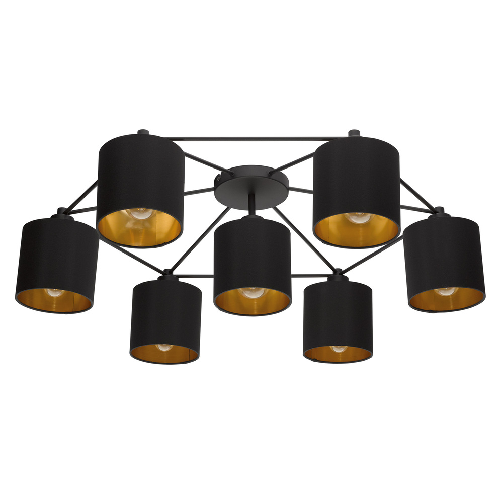 7x40W Celing Light With Black Finish & Black Exterior & Gold Interior Shades