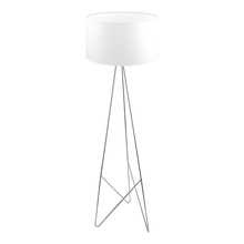 Eglo 39232A - 1 LT Floor Lamp with a Geometric Shaped Chrome Base Finish and Round White Fabric Shade