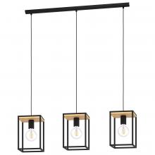 Eglo 99855A - 3 LT Open Frame Linear Pendant With Structured Black and Wood Finish 3-60W E26 Bulb